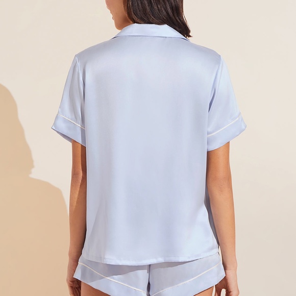 Inez Washable Silk Short PJ Set in Powder Blue/Champagne - Picture 2 of 4